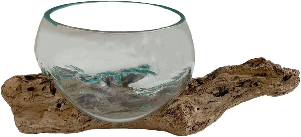 PRE-ORDER | Molten Blown Glass Wood Teak Planter Fruit Bowl