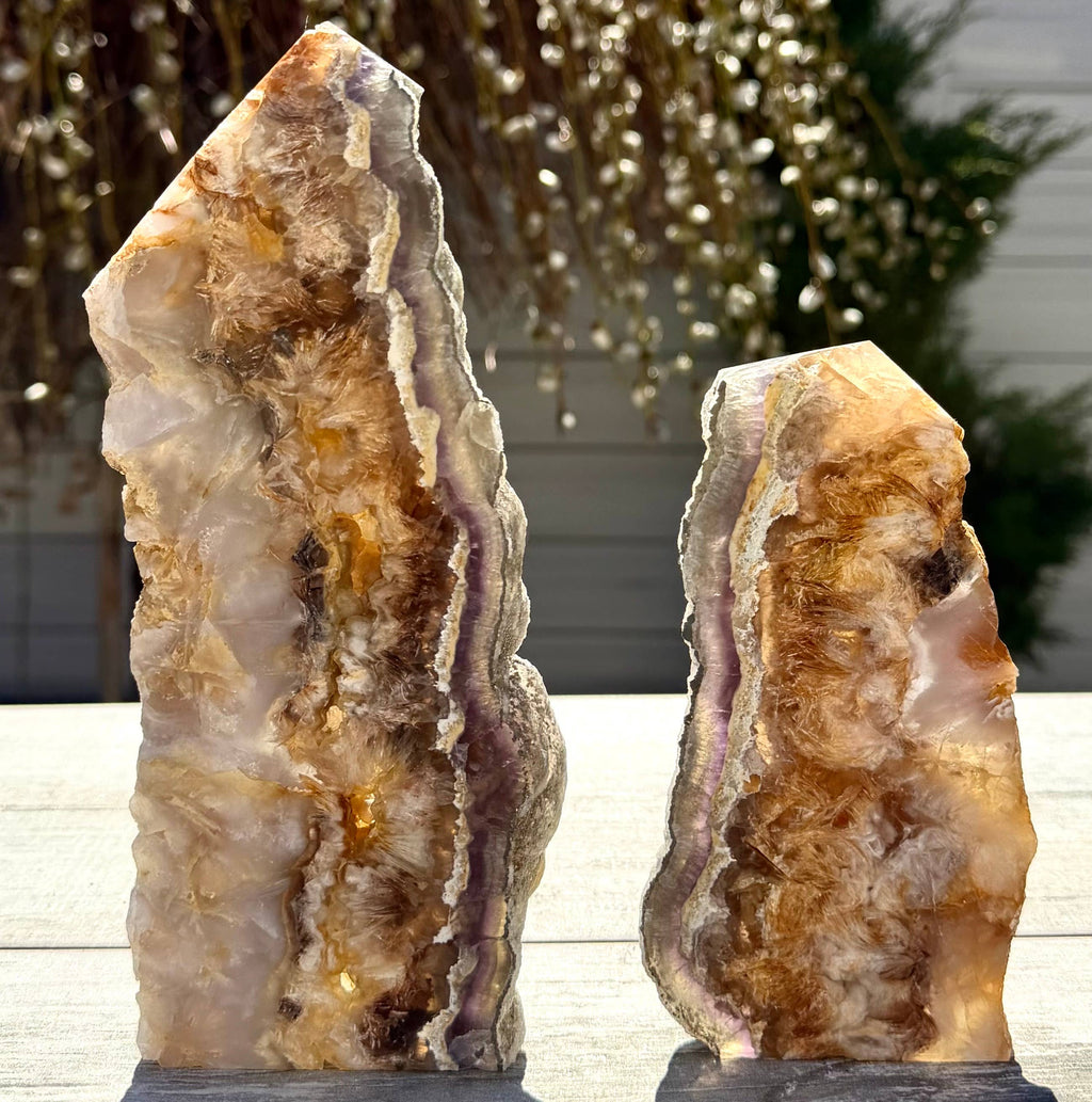 4 pcs Feather Fluorite Pyrite Slab Tower Natural Crystal 
