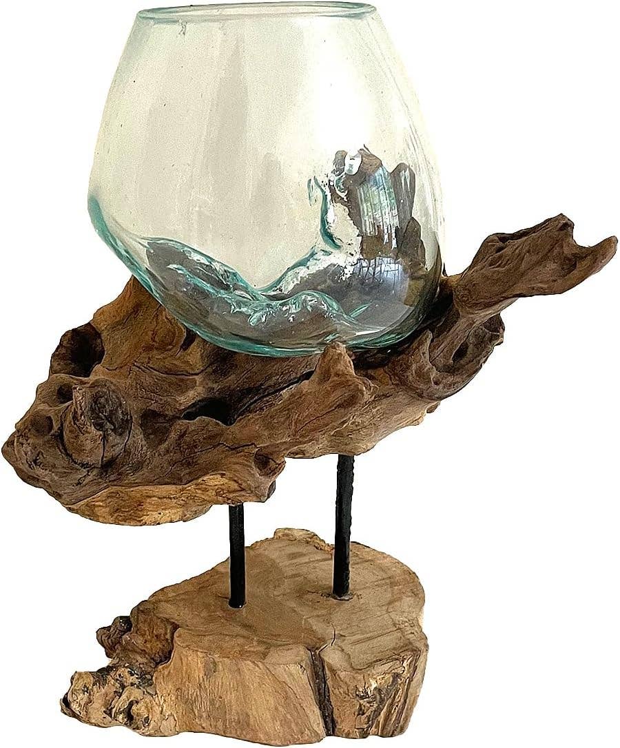 PRE-ORDER | Molten Glass On Wood Modern Decor Vase Planter Bowl - 13"