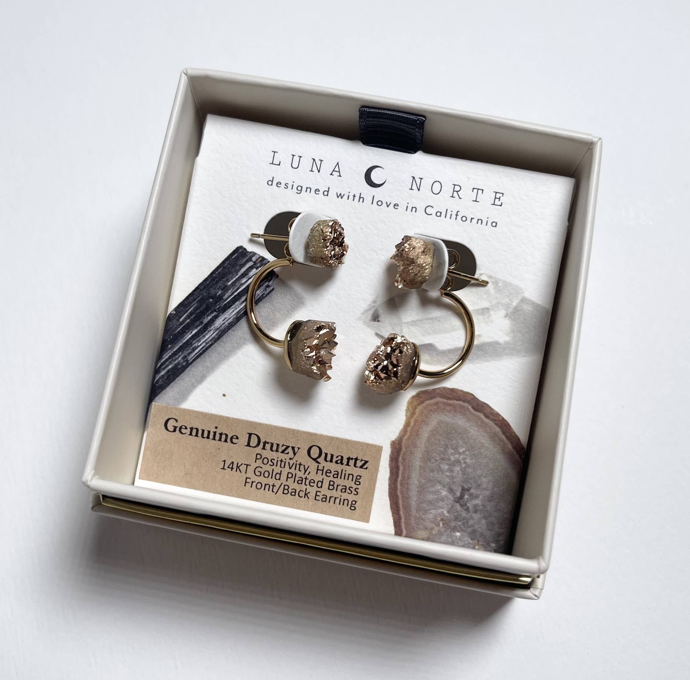 Cosmic Front-to-Back Post Earrings- Rose Gold Druzy Quartz