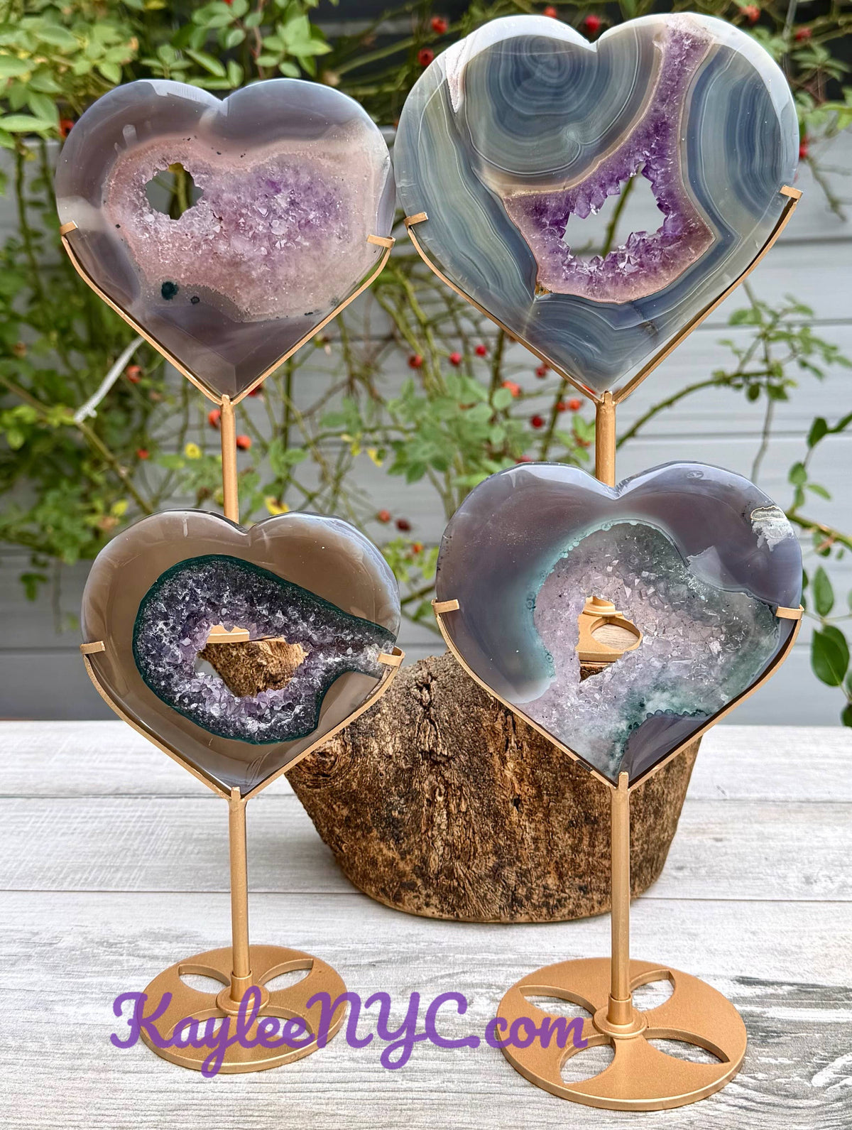 Natural Amethyst Agate Heart Crystal with Stand