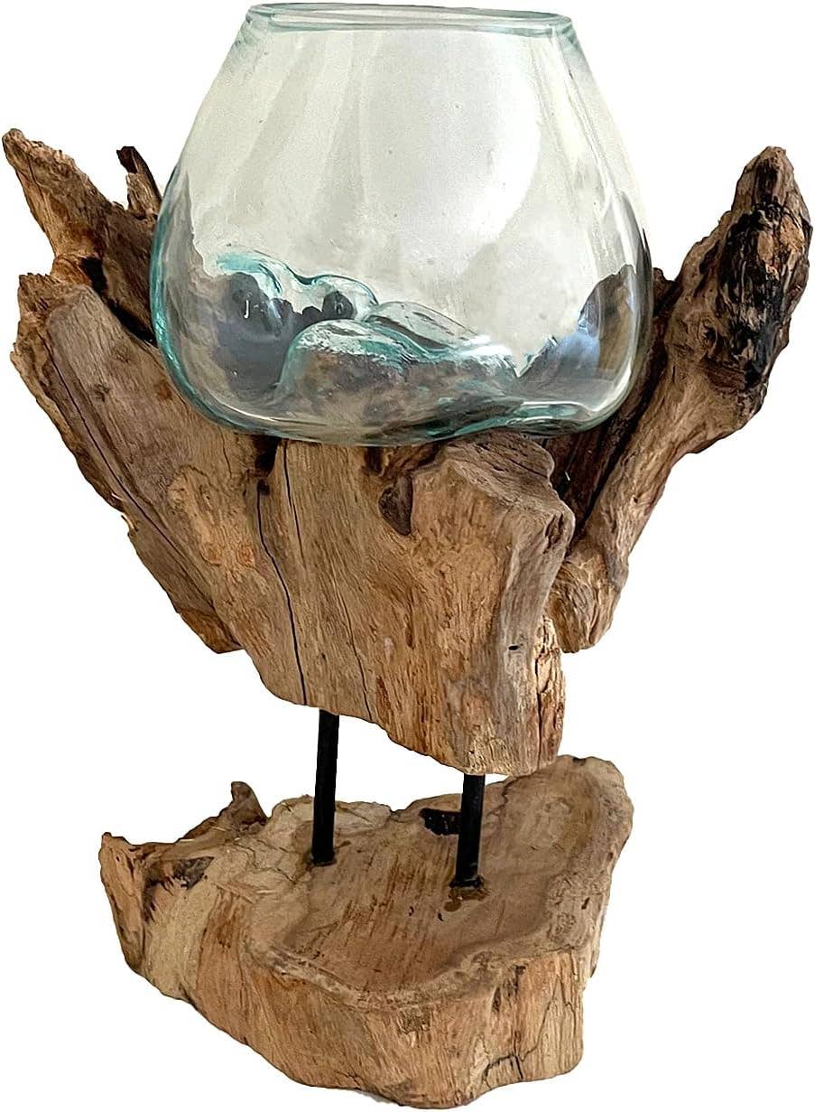 PRE-ORDER | Molten Glass On Wood Modern Decor Vase Planter Bowl - 13"