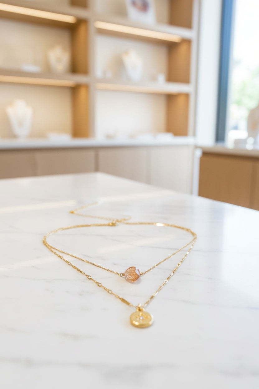 The Daily Necklace Set in Pink Sunstone