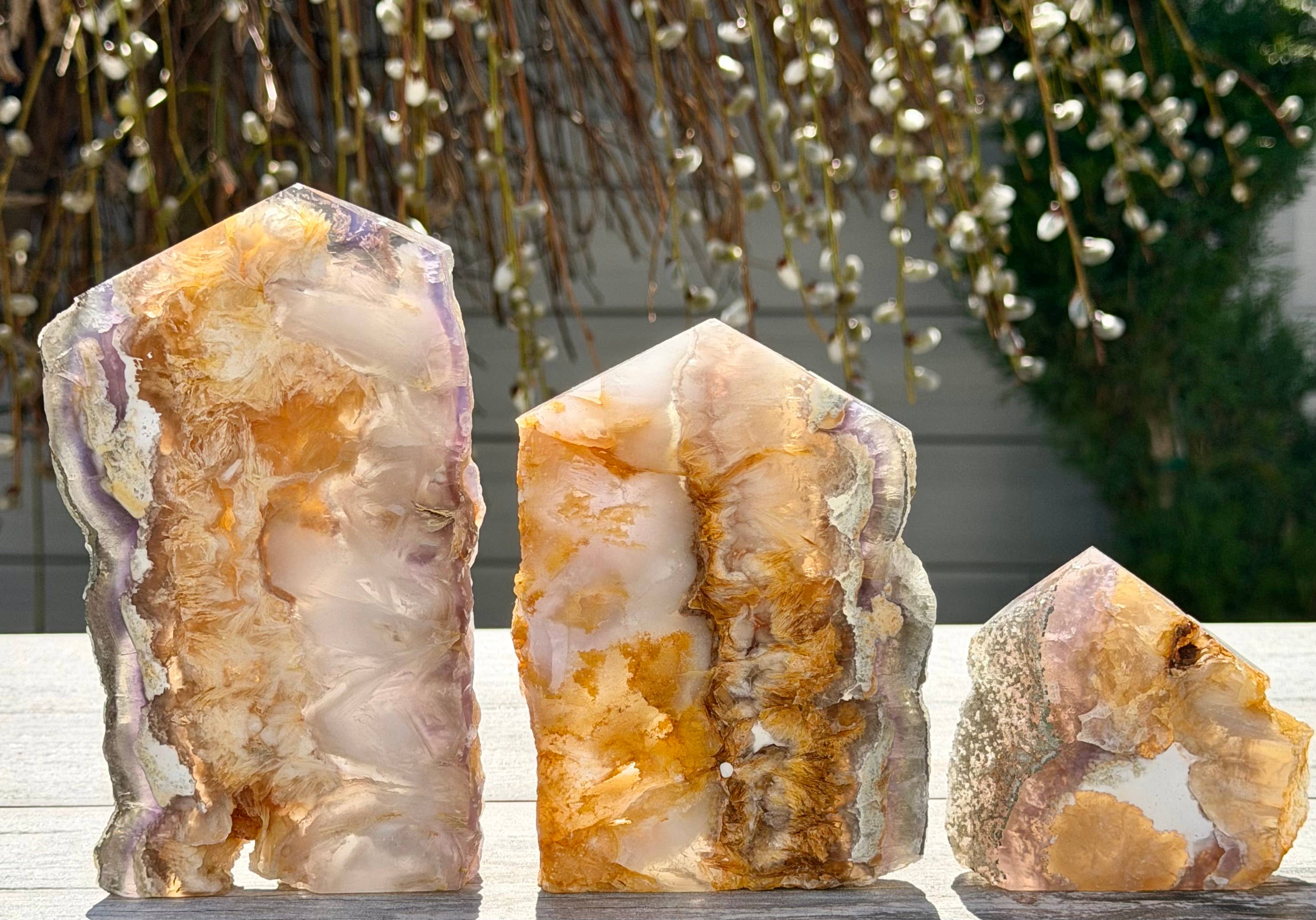 4 pcs Feather Fluorite Pyrite Slab Tower Natural Crystal 
