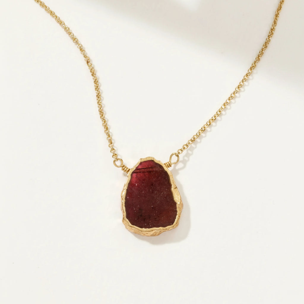 Earth, Wind and Fire Genuine Stone Necklace Gold - Garnet