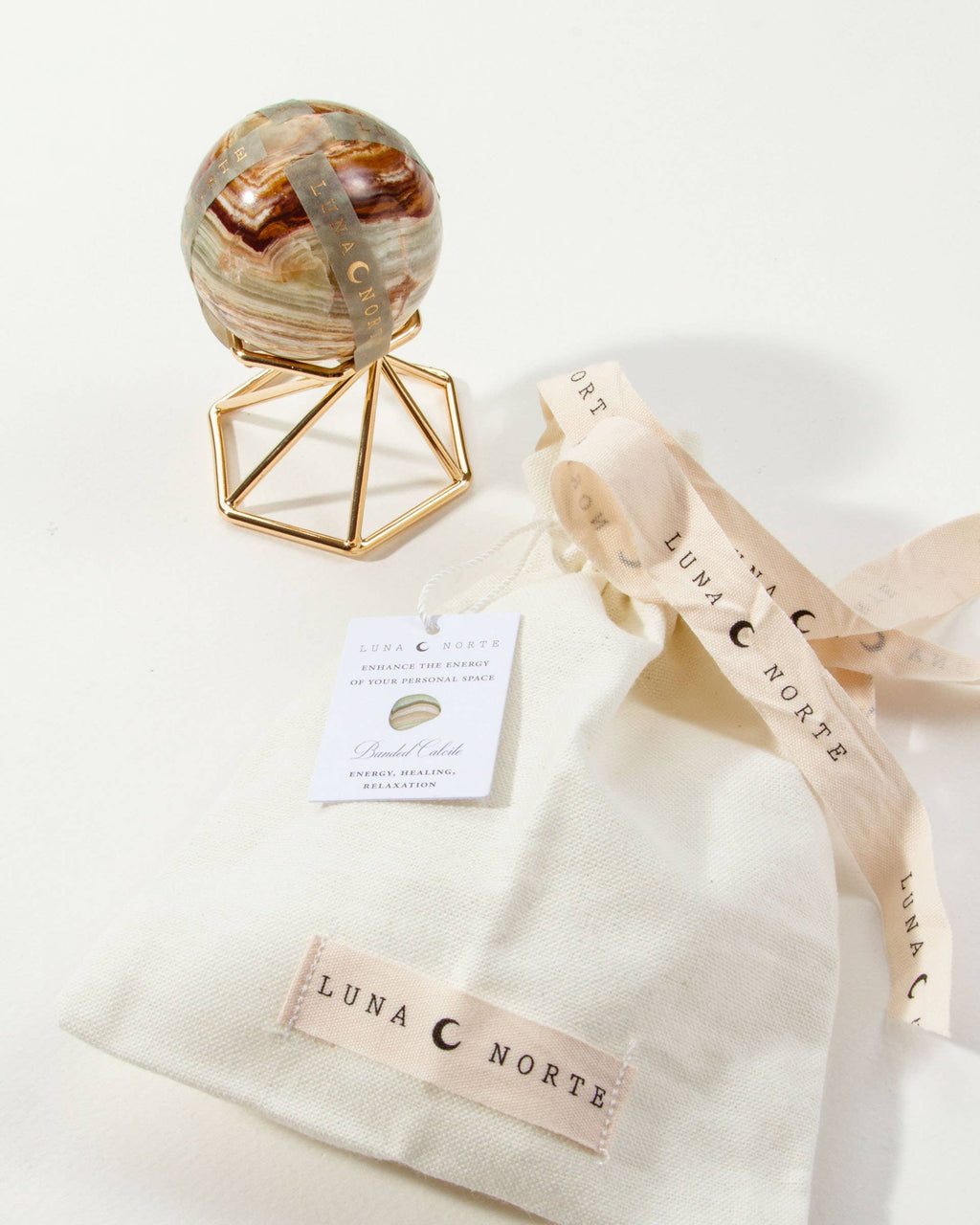 Banded Calcite Sphere Curio  with Stand