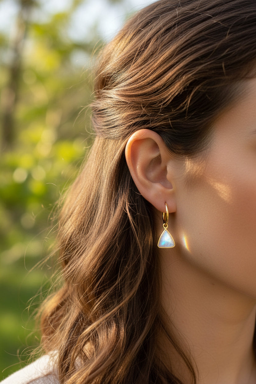 Bermuda Triangle Mini Hoop Earrings- Moonstone