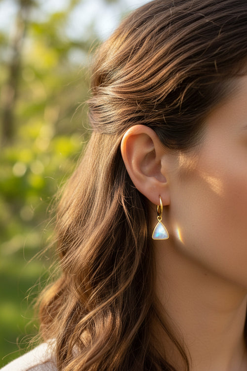 Bermuda Triangle Mini Hoop Earrings- Moonstone