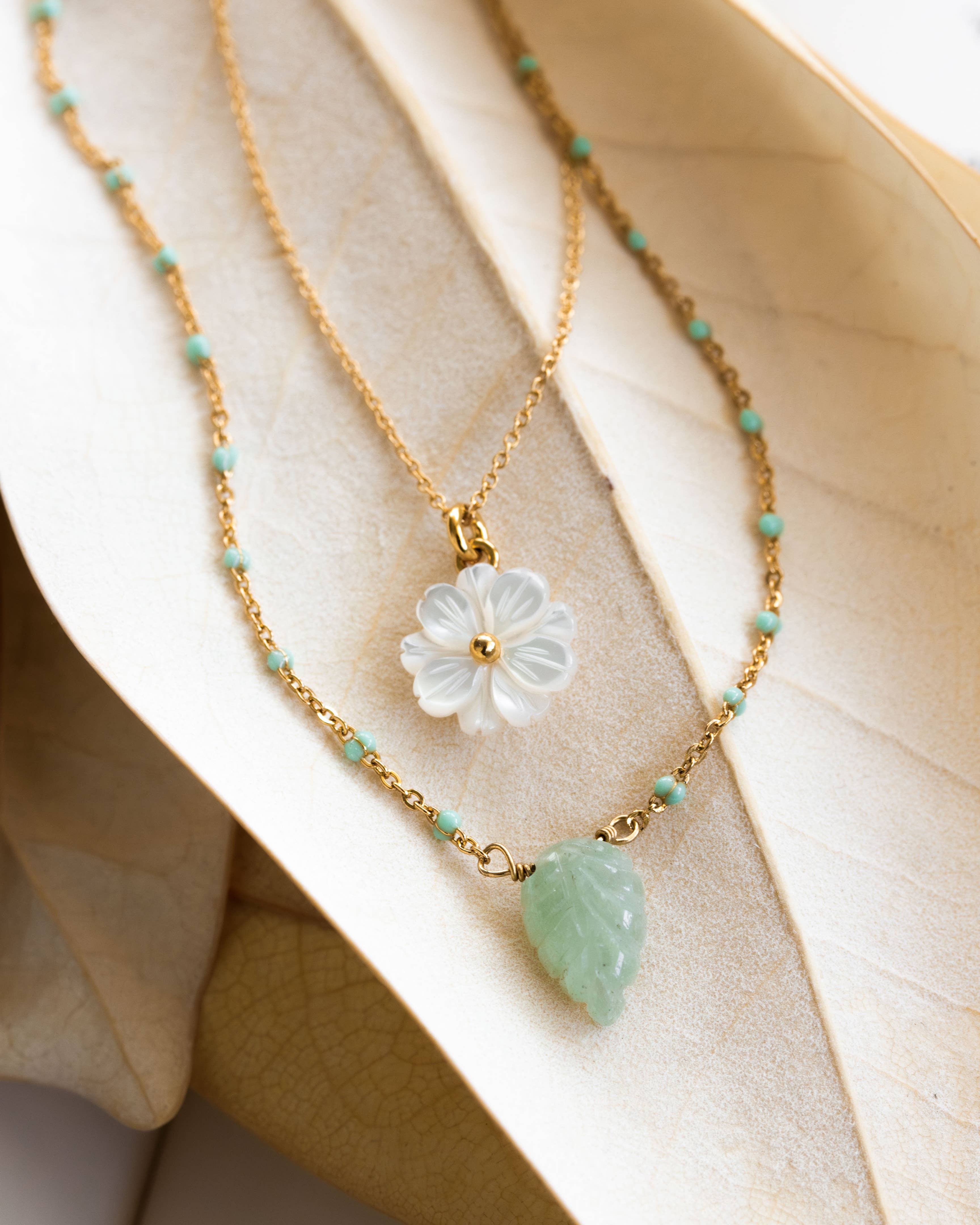 Blooming Layered Necklace Set- Green Aventurine