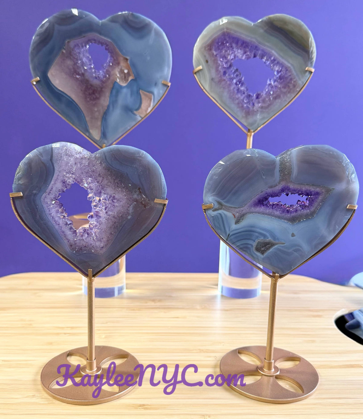 Natural Amethyst Agate Heart Crystal with Stand