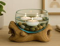 PRE-ORDER | Molten Glass Bowl With Wood Decorative Planter Vase