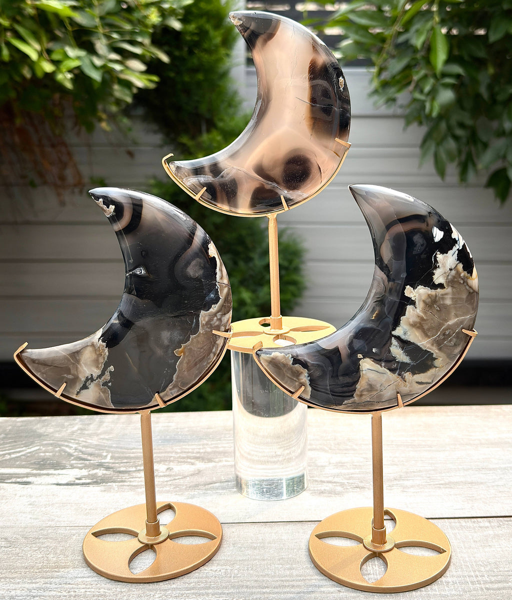 Natural Volcano Agate Moon with stand