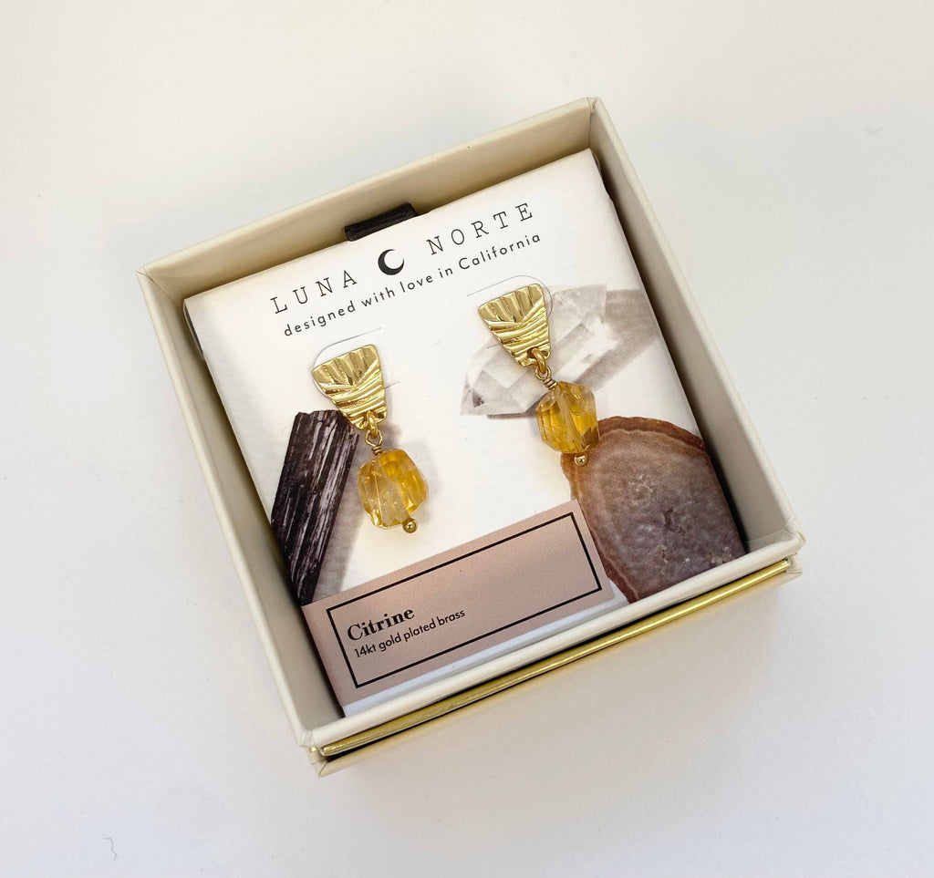 Way To Shine! Gemstone Doorknocker Earrings - Citrine