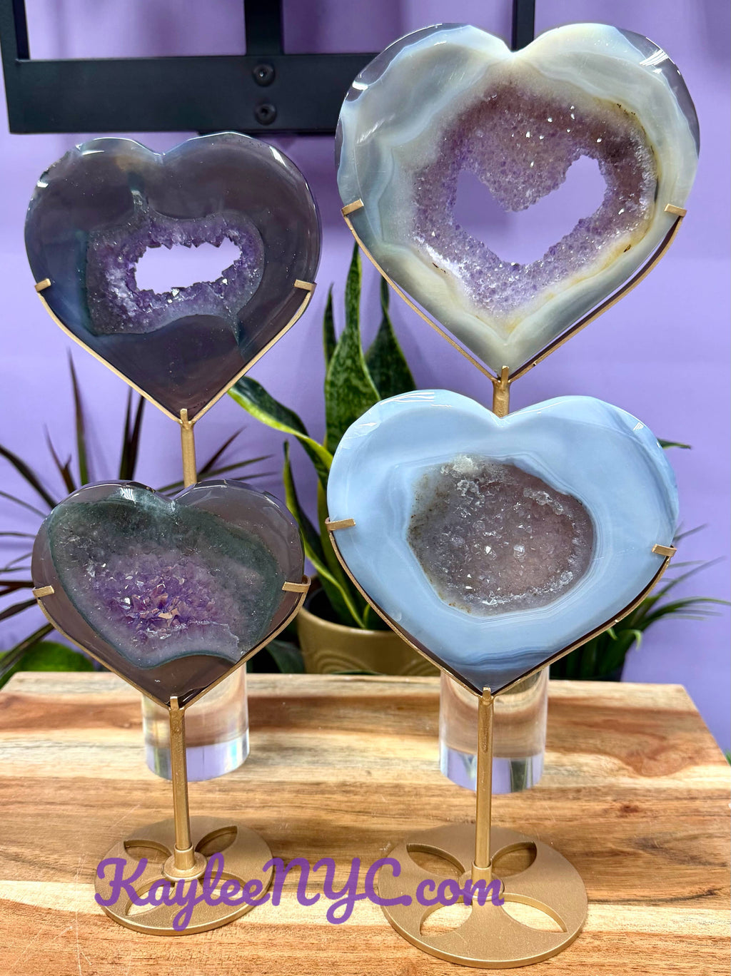 Natural Amethyst Agate Heart Crystal with Stand