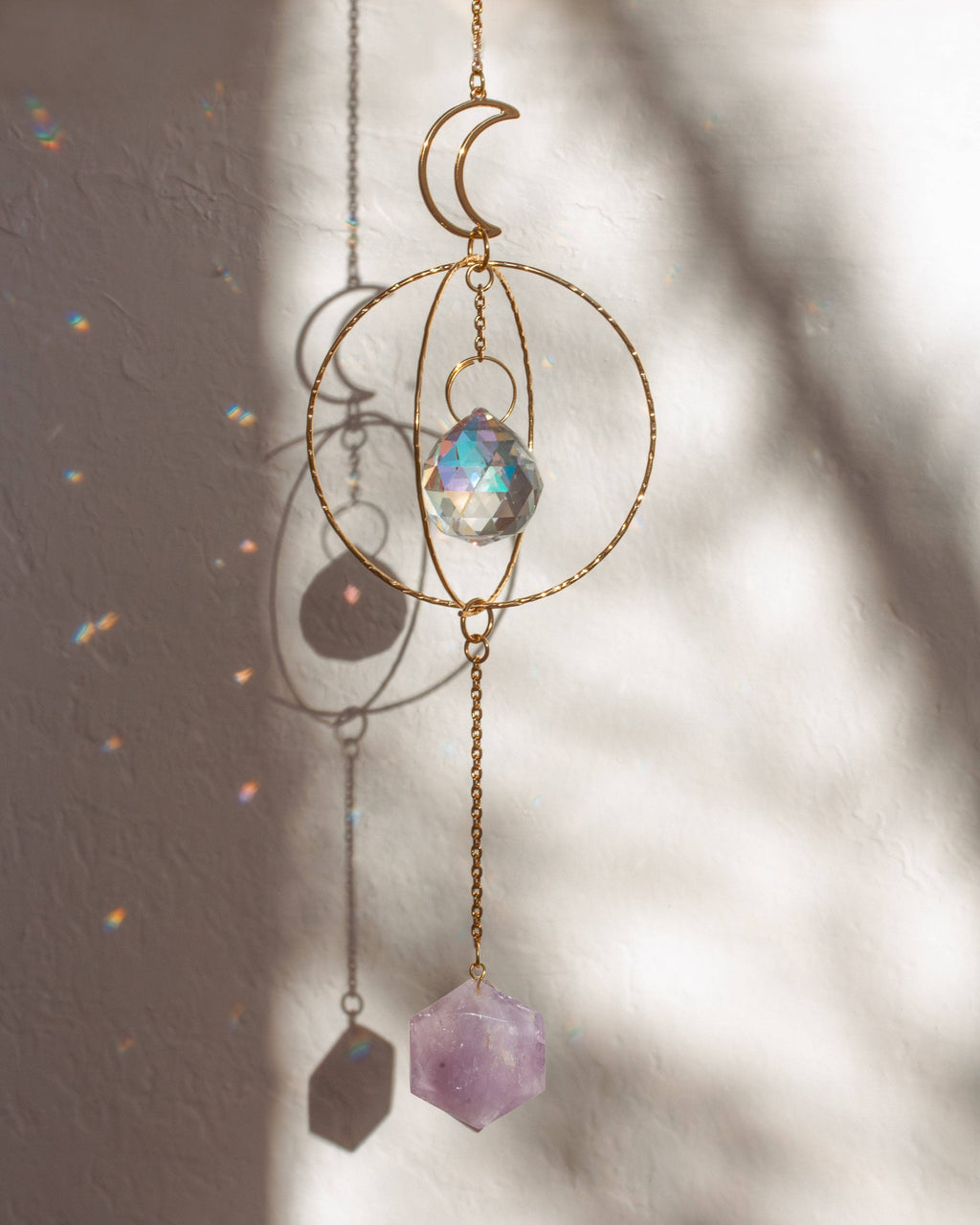 Golden Moon Amethyst Suncatcher Mobile