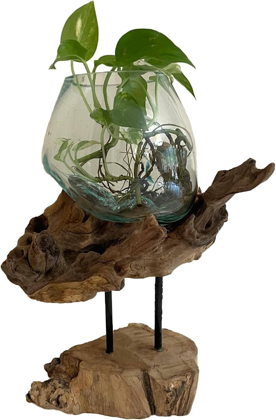 PRE-ORDER | Molten Glass On Wood Modern Decor Vase Planter Bowl - 13"