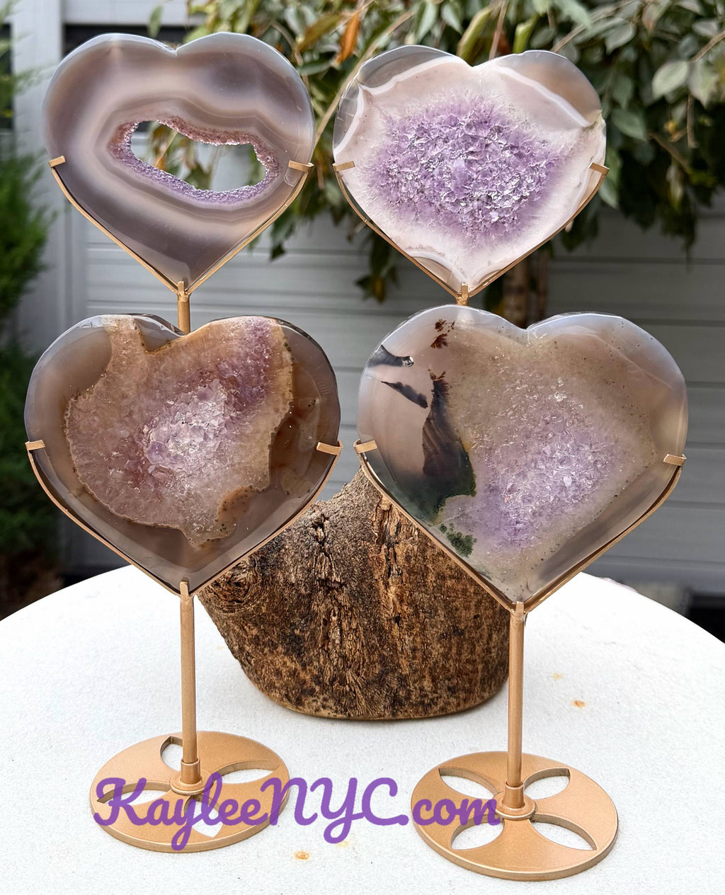 Natural Amethyst Agate Heart Crystal with Stand