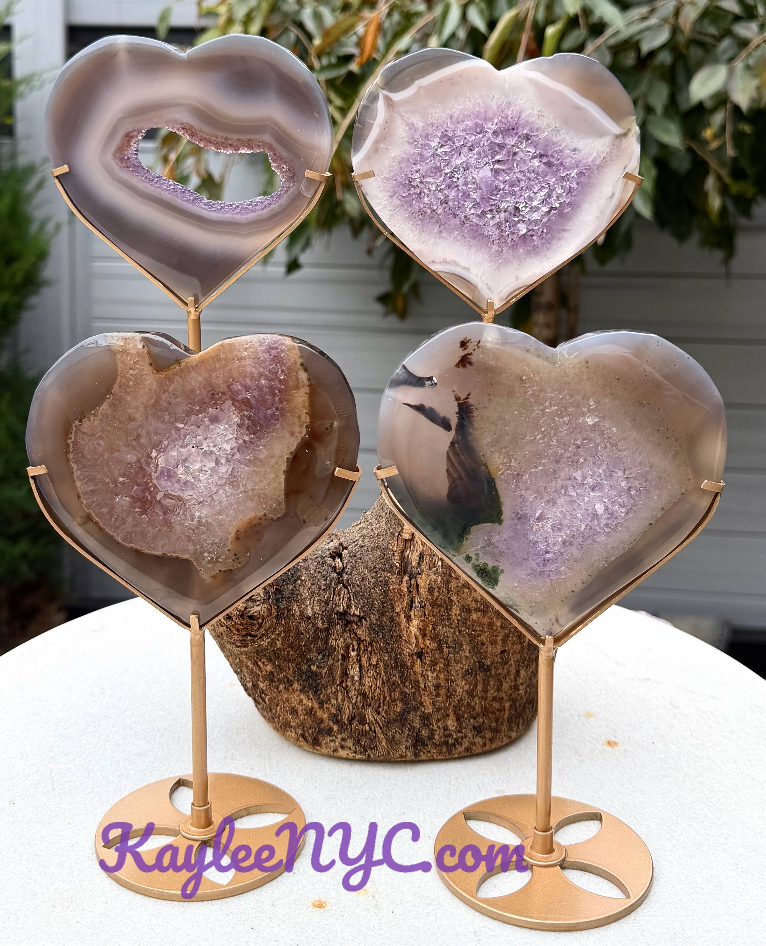 Natural Amethyst Agate Heart Crystal with Stand