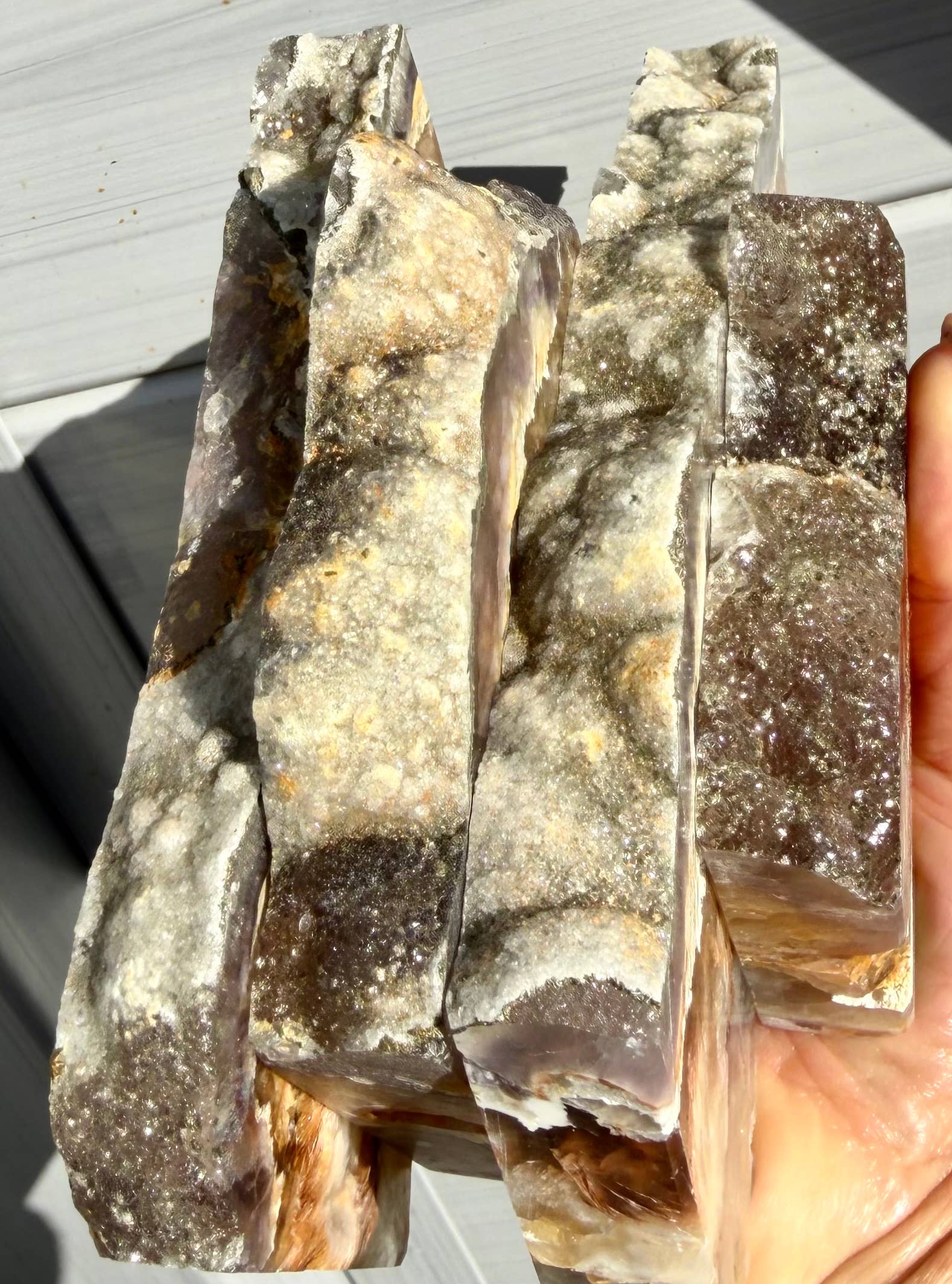 4 pcs Feather Fluorite Pyrite Slab Tower Natural Crystal 