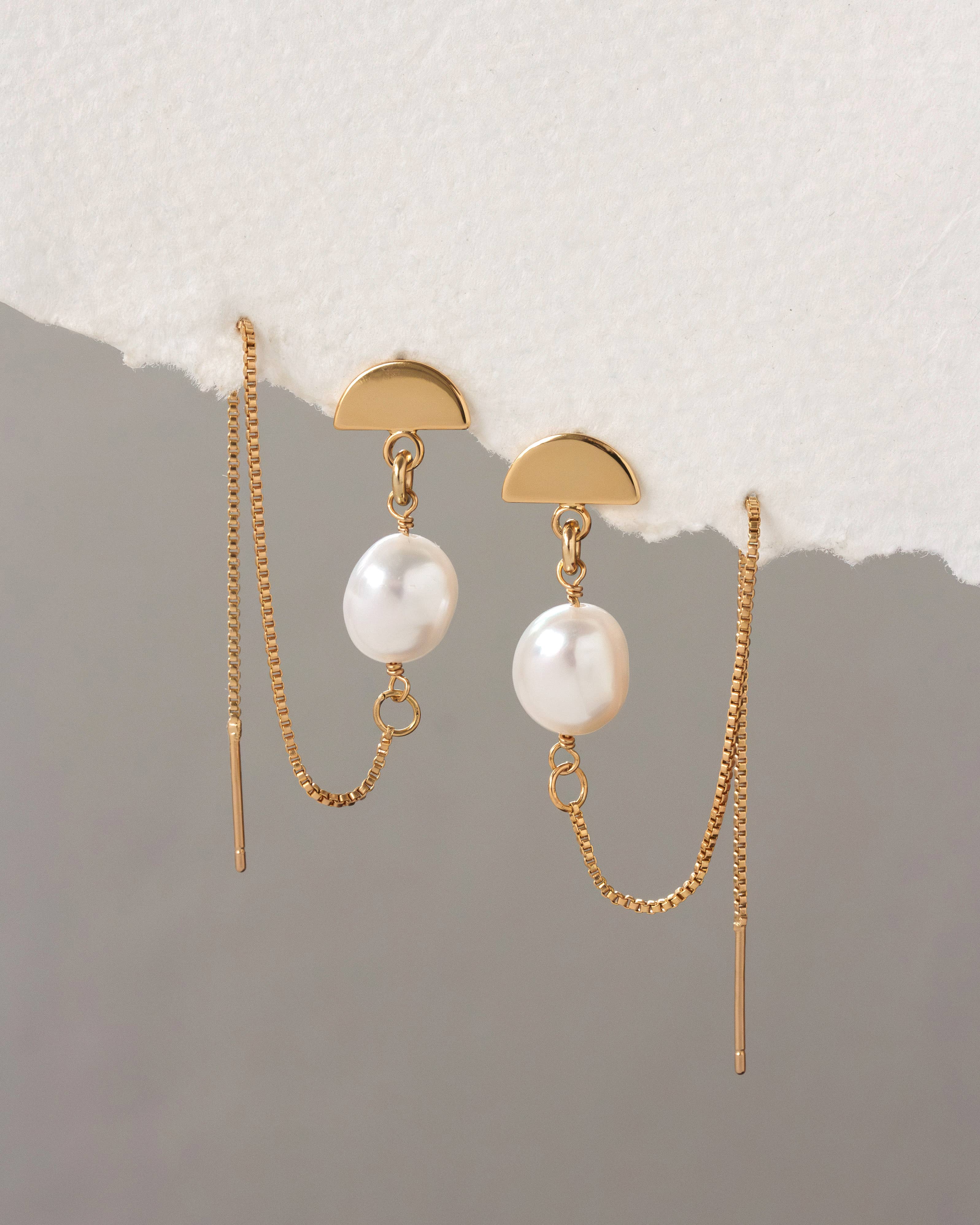 Arc Deco Pearl Threader Earrings