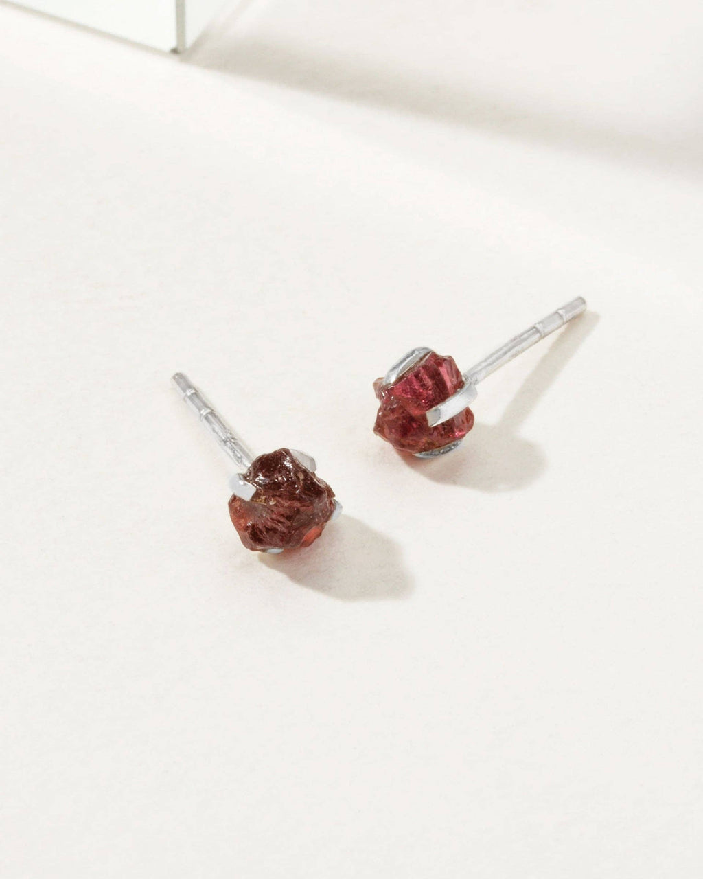 Raw Beauty Post Earrings- Sterling Silver - Garnet