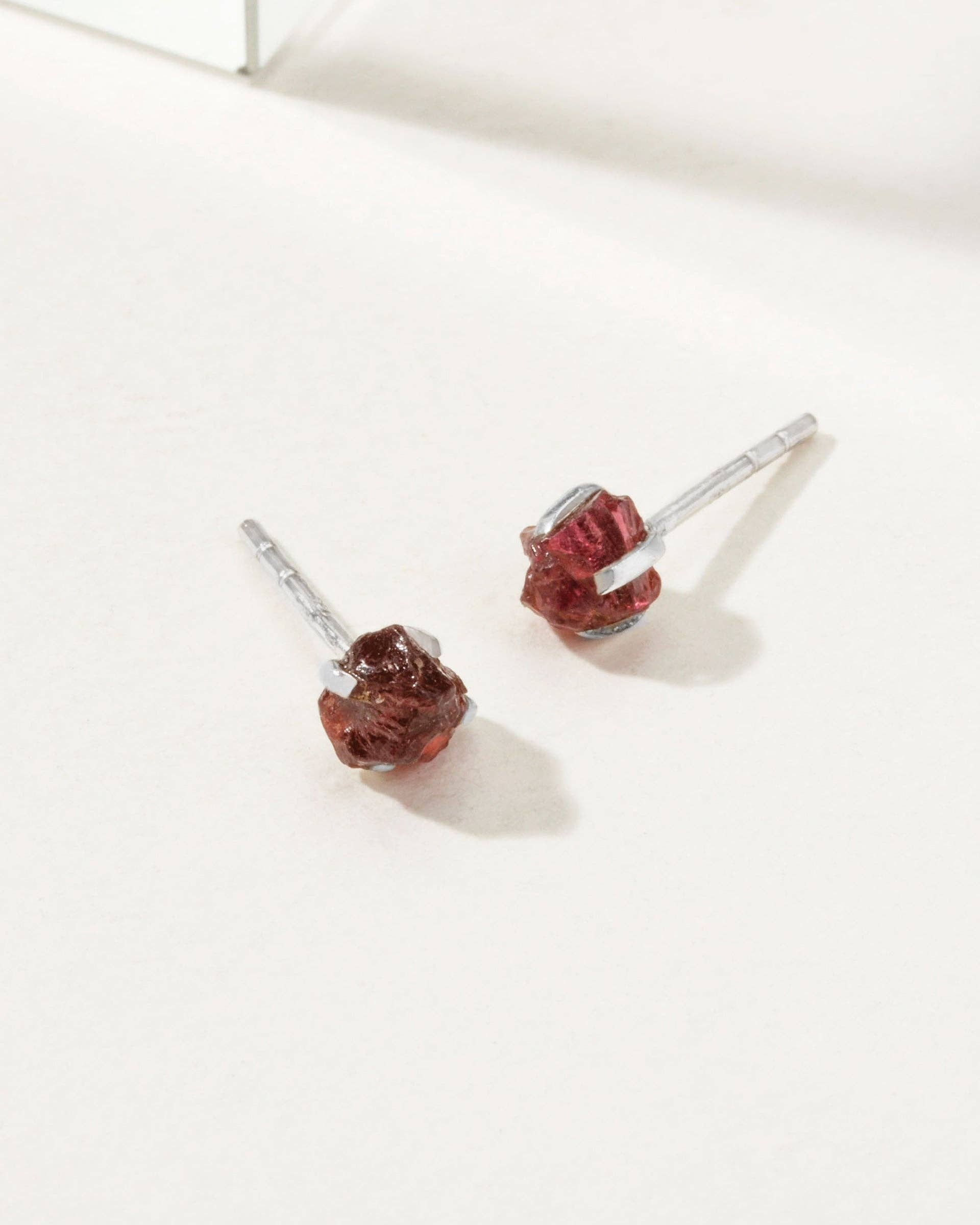 Raw Beauty Post Earrings- Sterling Silver - Garnet