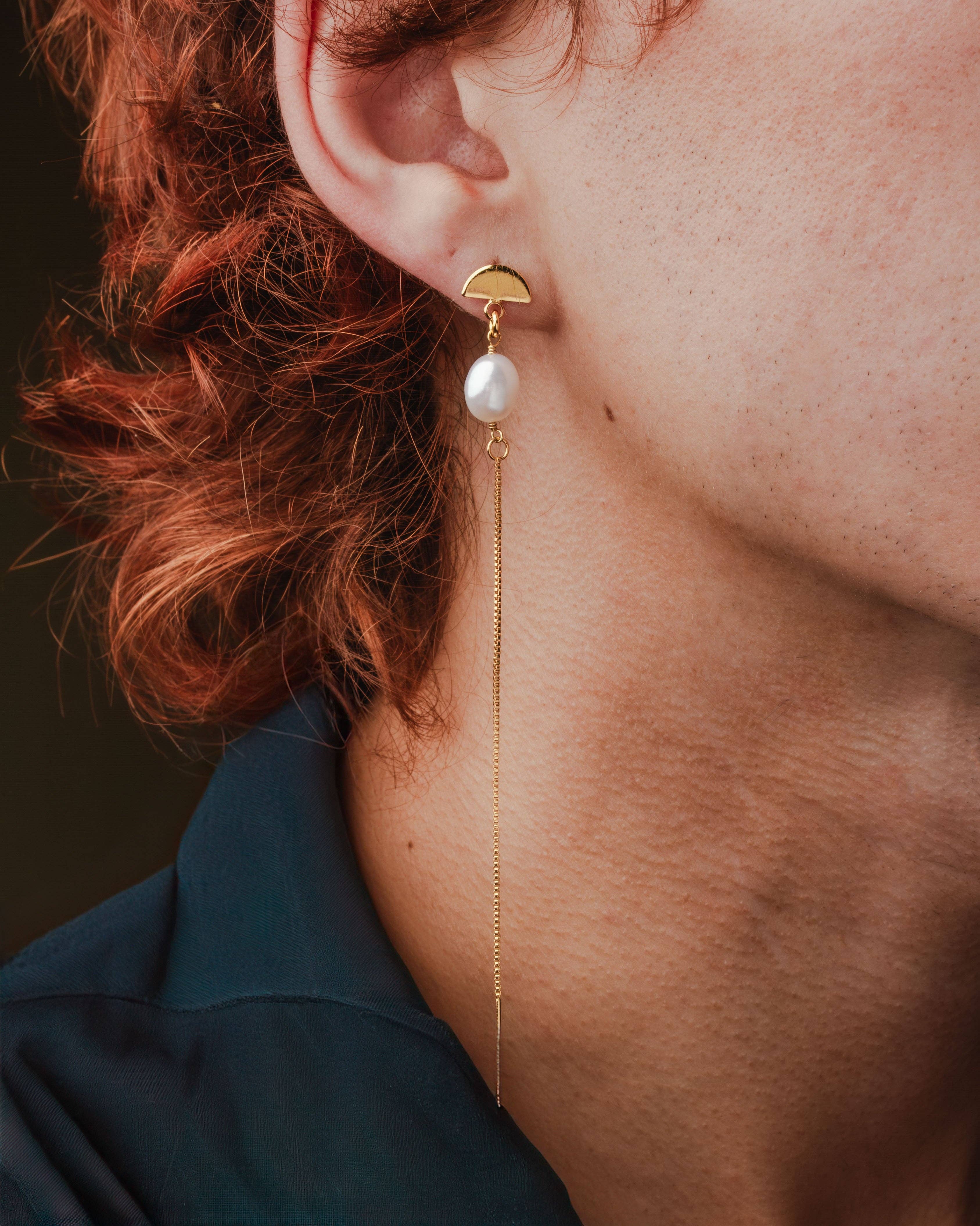 Arc Deco Pearl Threader Earrings