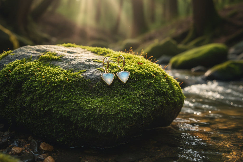 Bermuda Triangle Mini Hoop Earrings- Moonstone