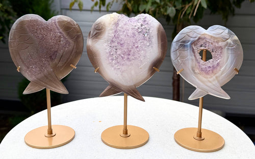 Amethyst Agate Wing Heart with Stand Natural Crystal