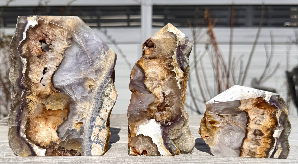 4 pcs Feather Fluorite Pyrite Slab Tower Natural Crystal 