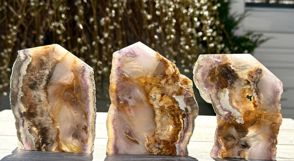 4 pcs Feather Fluorite Pyrite Slab Tower Natural Crystal 