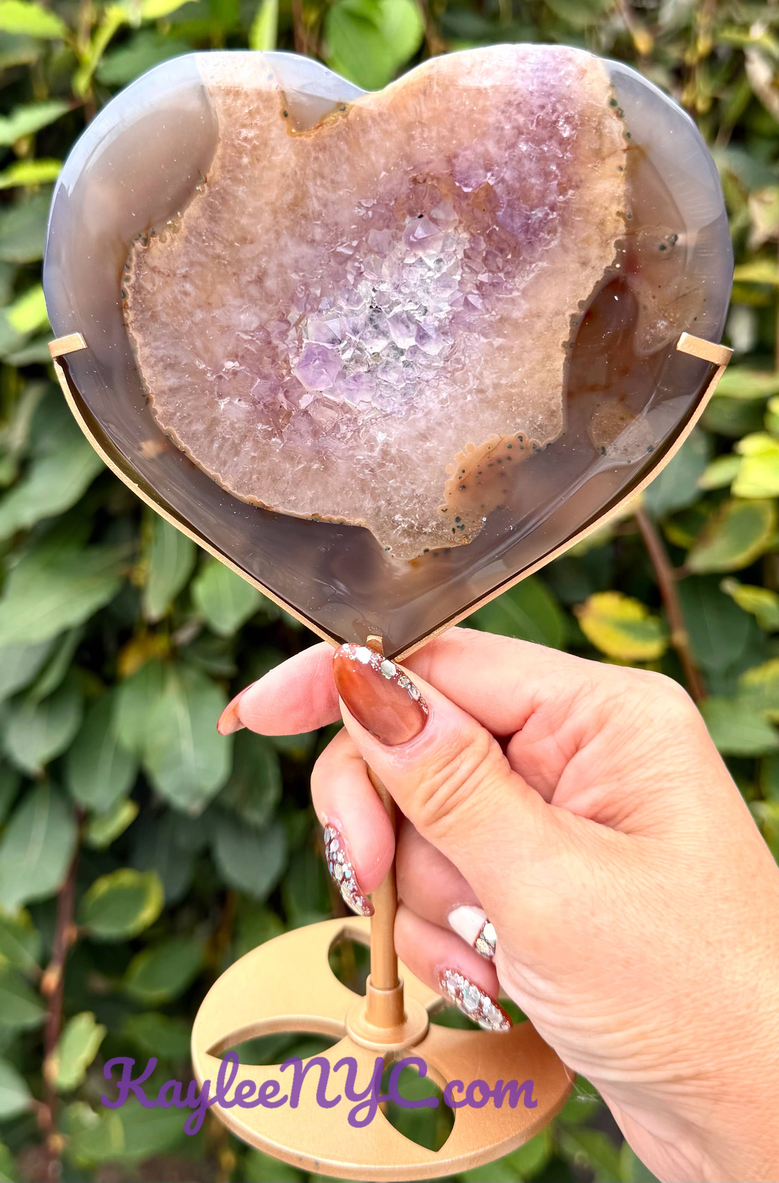 Natural Amethyst Agate Heart Crystal with Stand