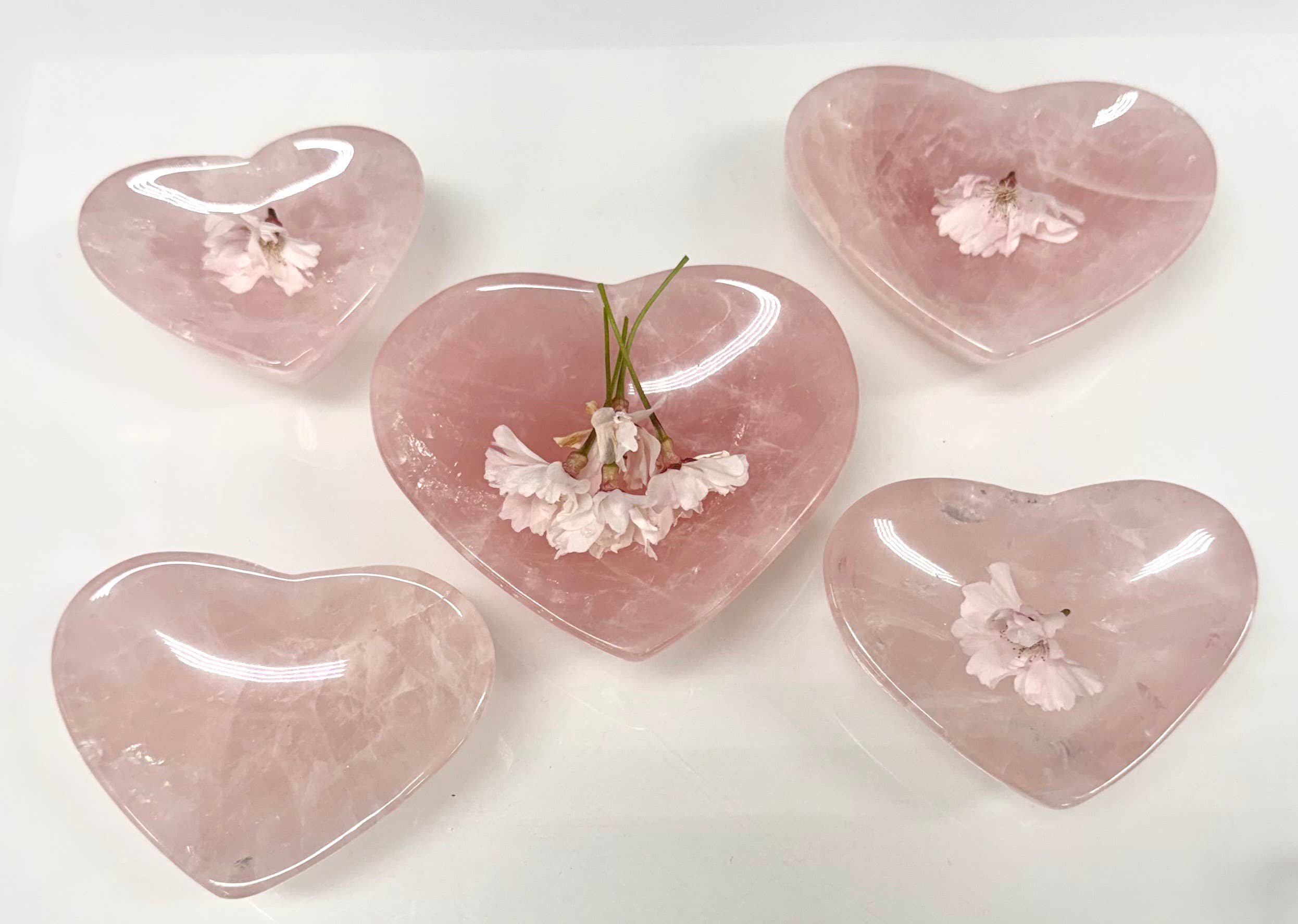 Natural Rose Quartz Heart Bowls