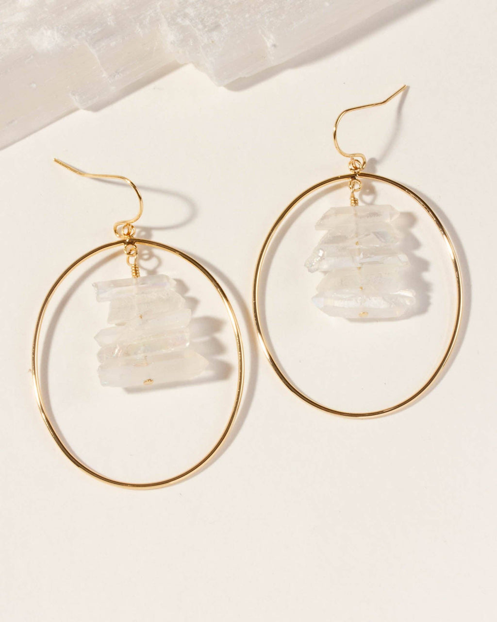 Quartz On Quartz Hoop Earrings - Clear Quartz