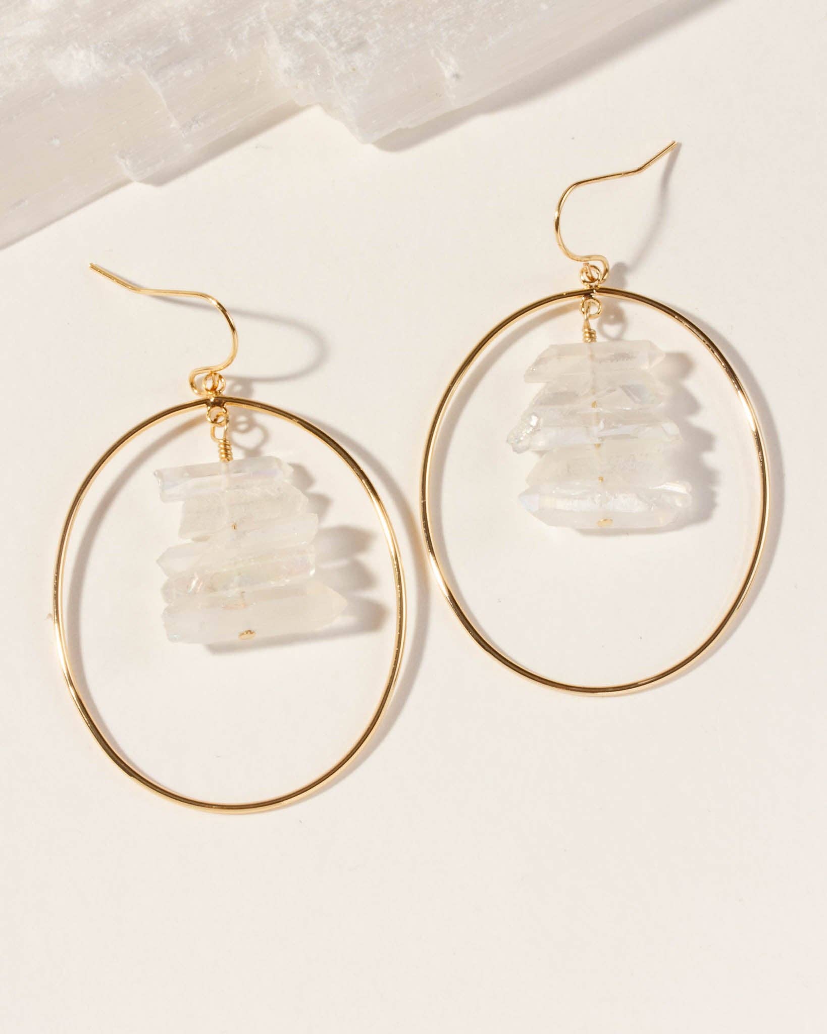 Quartz On Quartz Hoop Earrings - Clear Quartz