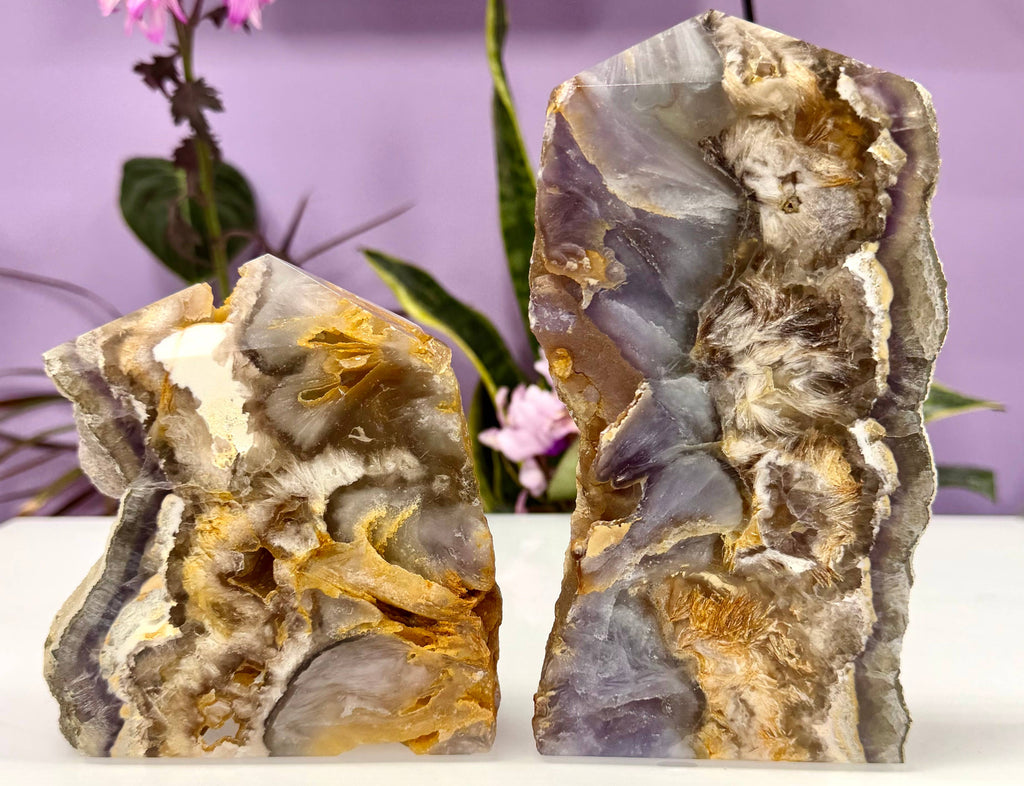4 pcs Feather Fluorite Pyrite Slab Tower Natural Crystal 
