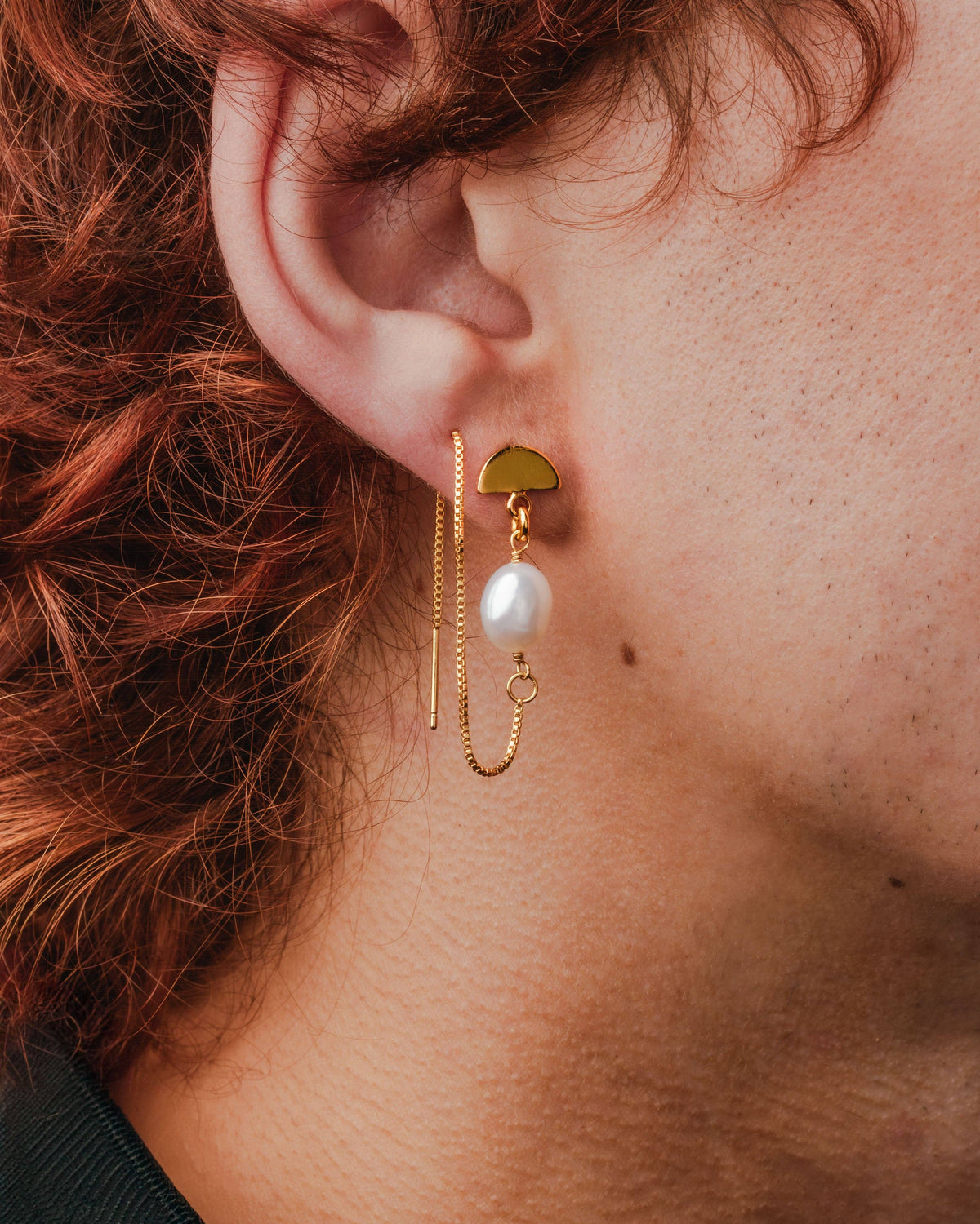 Arc Deco Pearl Threader Earrings