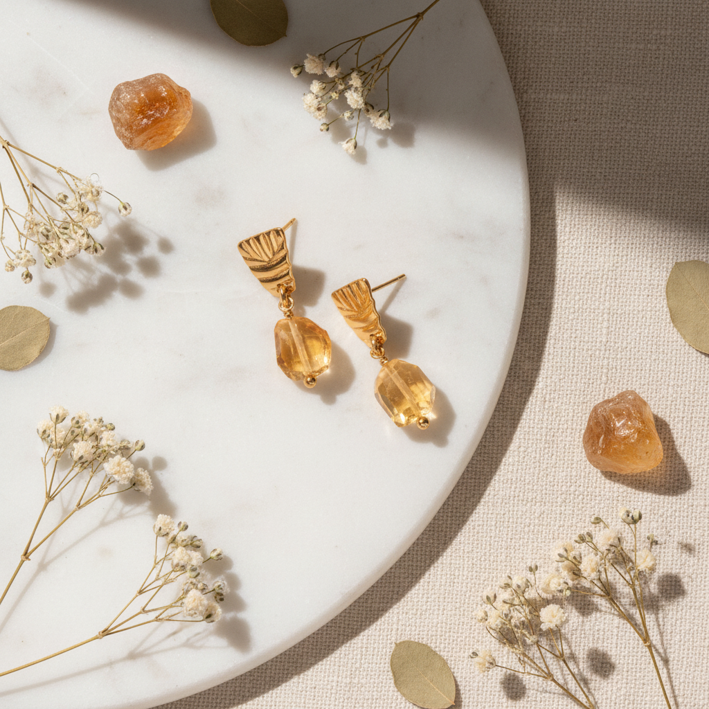 Way To Shine Citrine Earrings Flat Lay